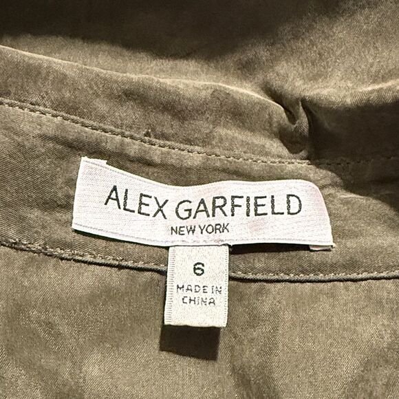 Alex Garfield Hunter Green Button Up Long Sleeve Cupro Tunic Blouse - Picture 13 of 16